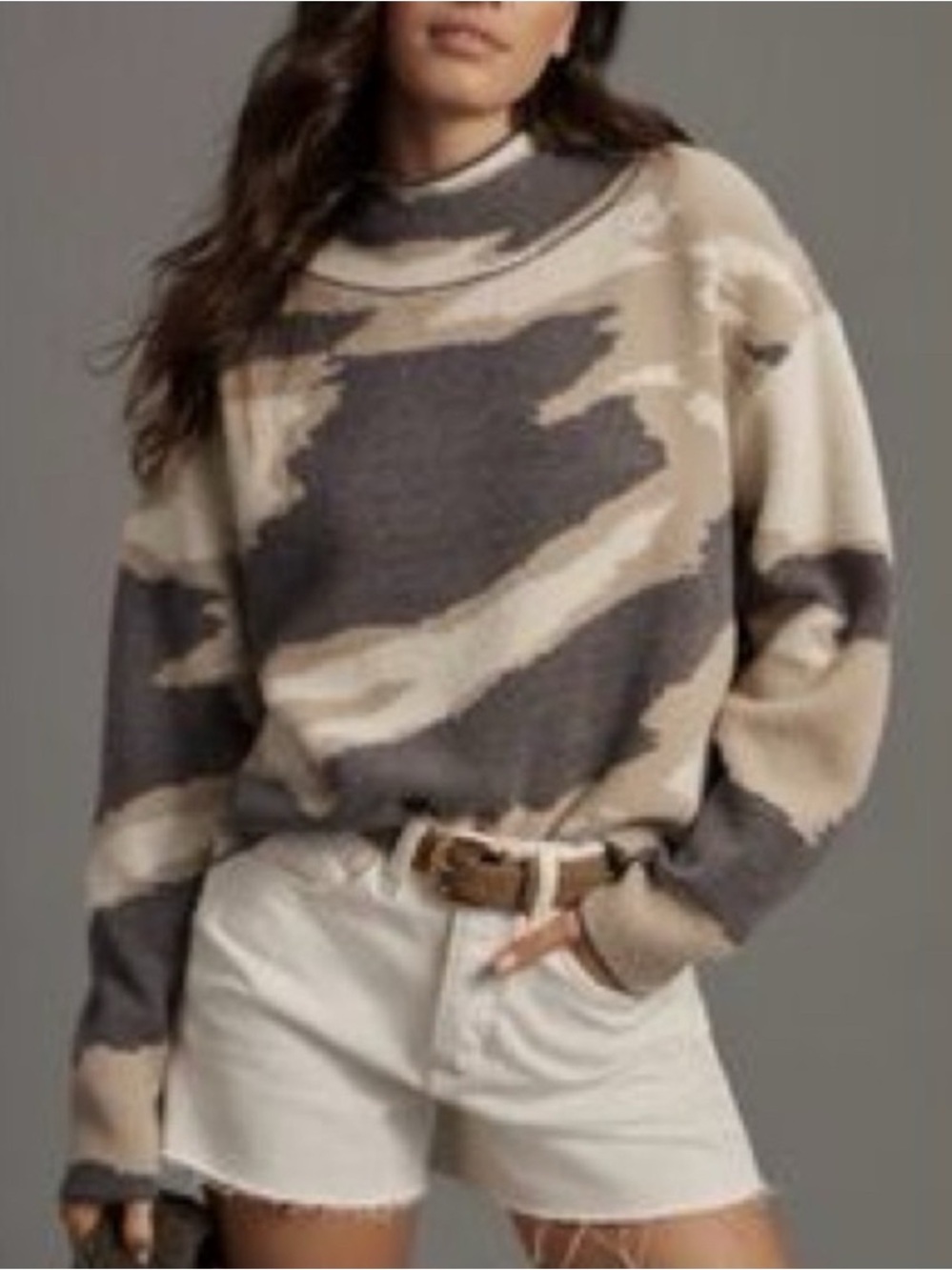 🌷Women’s small Anthropology Neutral Camo-Print Crewneck Sweater - Beige & Gray